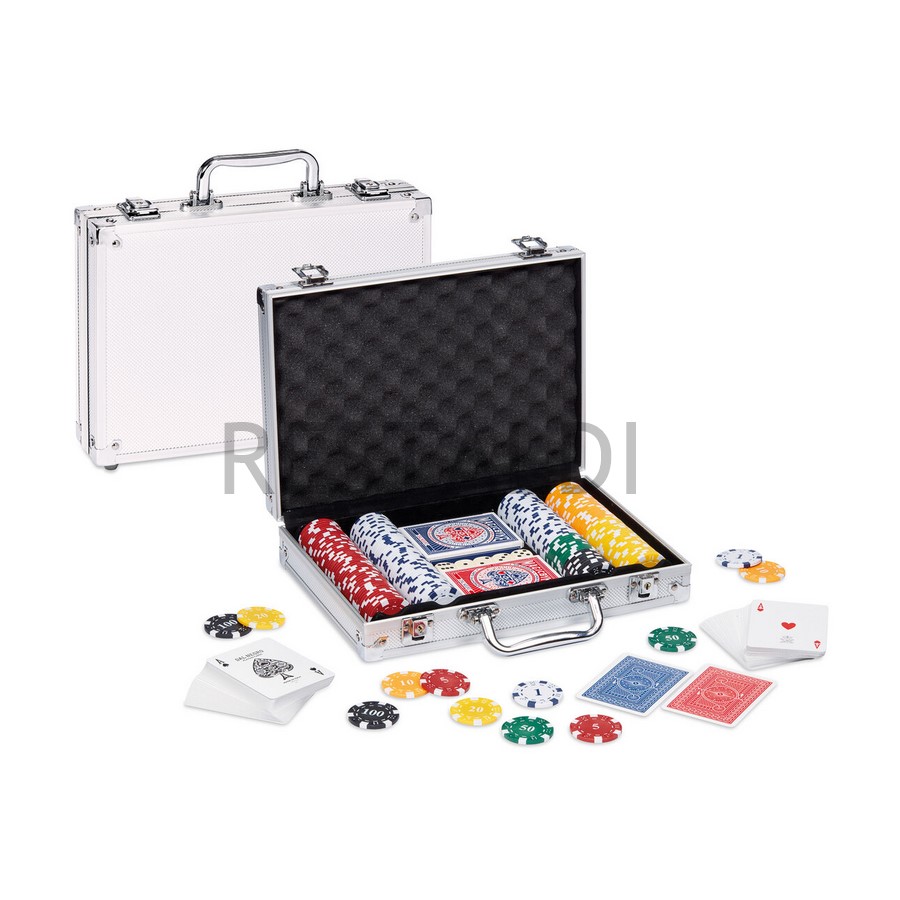 Set valigetta da poker confezione 300 fiches 2 mazzi di carte 5 dadi e gettone Set valigetta da poker confezione 300 fiches 2 mazzi di carte 5 dadi e gettone